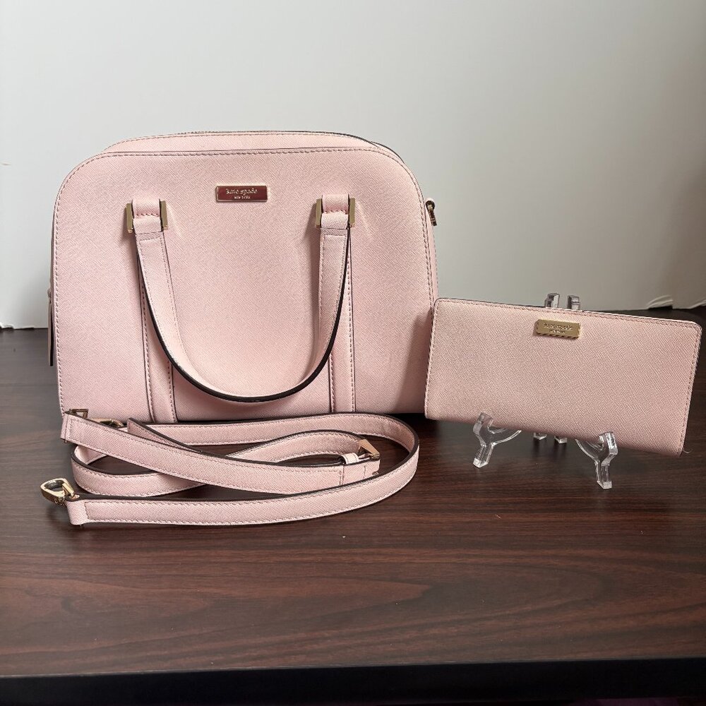 Kate Spade Pink Satchel Crossbody Leather Purse Matching Wallet Barbiecore